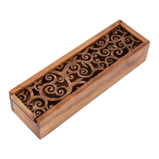 BYARSS Wooden Pencil Case Box Desktop Stationery Storage Organiser School Office (#1 Swirl Grass Type)