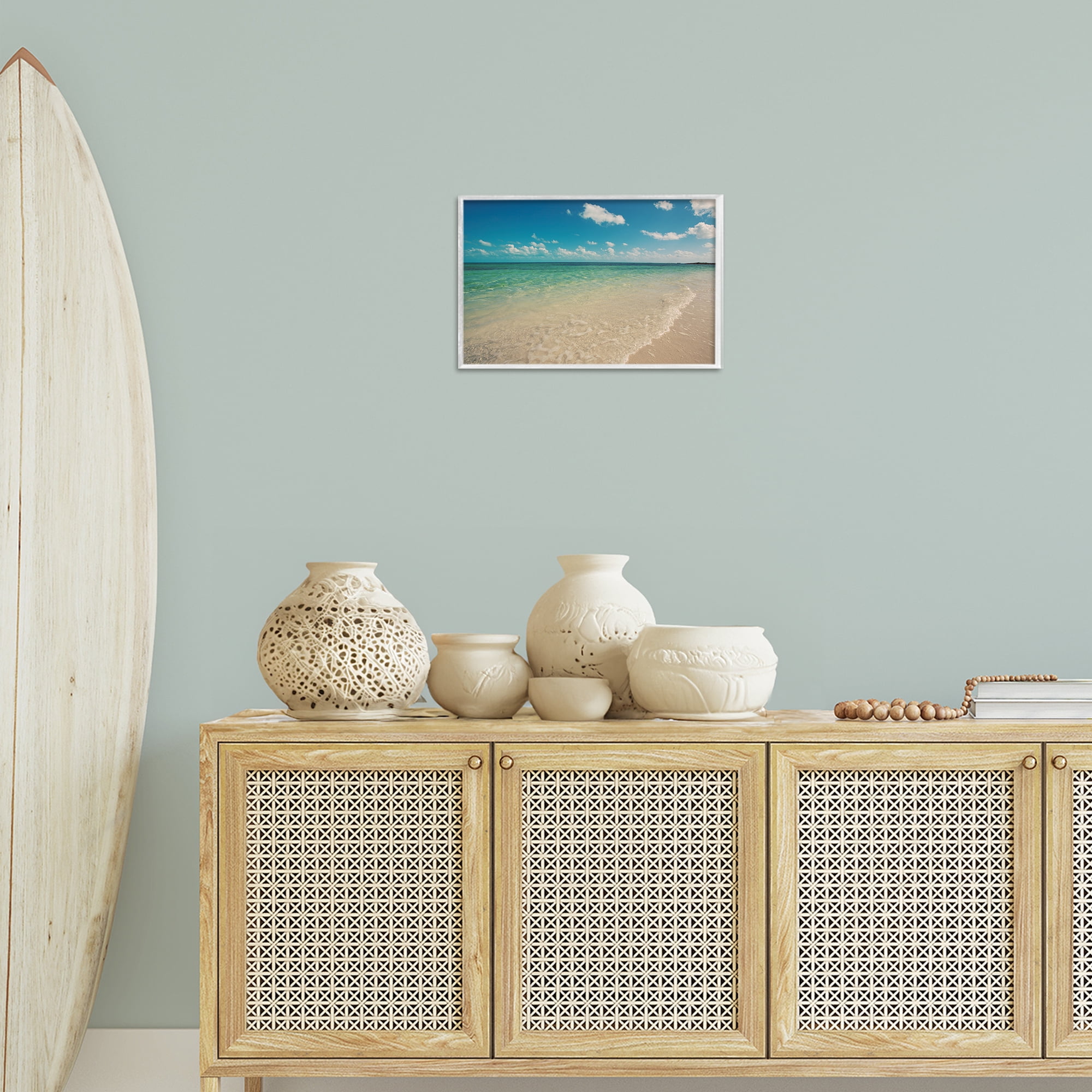 Stupell Industries Tranquil Coast Shore Coastal Photography White Framed Art Print Wall Art, 18 x 12