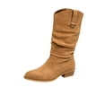 thumbnail image 3 of KEVCHE Womens Casual Cowboy Boots,Round Toe Mid Calf Cowgirl Pull On Flat Low Heels with Slouchy Wide Calf, Comfortable Western Riding Boots for Daily Wear, 3 of 6