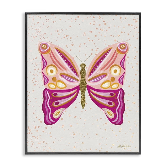 Stupell Industries Bohemian Modern Glam Pink Butterfly Black Framed Giclee Art, 11 x 14, by Kelley Talent