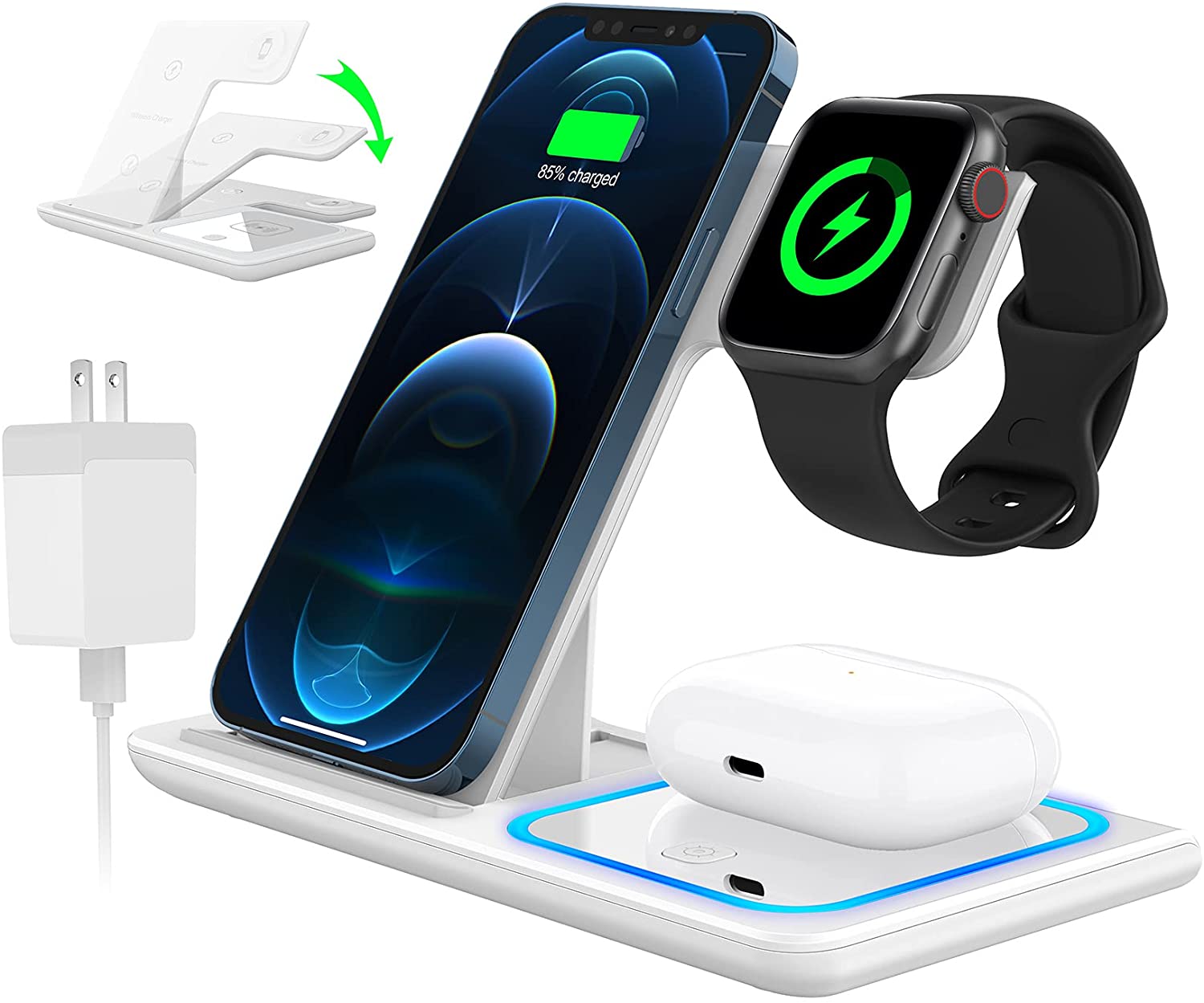 Shopmany 3 in 1 Wireless Charger, 18W Qi-Certified Fast Charger Pad Stand  Charging Station Dock for iWatch Series SE 6/5/4/3 Airpods for iPhone 13/12  /11/Pro Max/12 Mini /XR Max 8 Plus (With