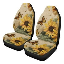Uorisanigo Car Seat Covers Front Seats 2 Packs, Plush Butterfly Sunflower Car Seat Covers for Cars SUV Pick-up Truck Sedan Seats Cover Cushion, Easy to Install, Auto Accessories Decor