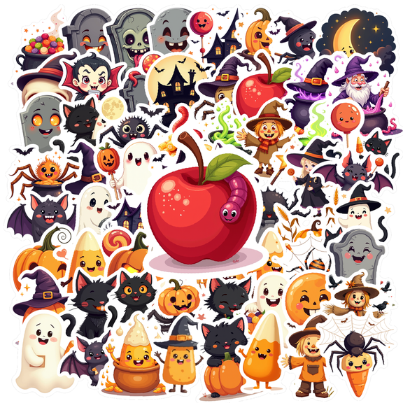 cartoon Halloween Theme Stickers, Waterproof Halloween Theme Sticker for Water Bottle Laptop Phone Cases Planner Skateboard Luggage Helmet Party Favor Decor, Ideal for Adults Teens Teacher Rewards