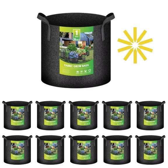 iPower 10-Pack 1 Gallon Plant Grow Bags Heavy Duty Durable Pots Thickened Nonwoven Aeration Fabric Container, Strap Handles for Garden, Black