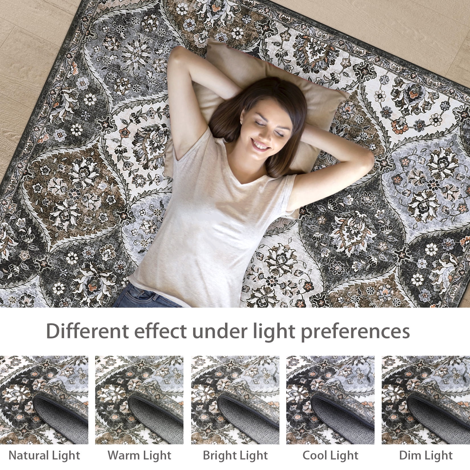 Aoile Washable Runner Rugs 2' x 6', Moroccan Trellis Rug Non-slip Stain Resistant Accent Rug Vintage Distressed Floral Floor Cover Carpet for Hallway Entryway, Grey/Brown