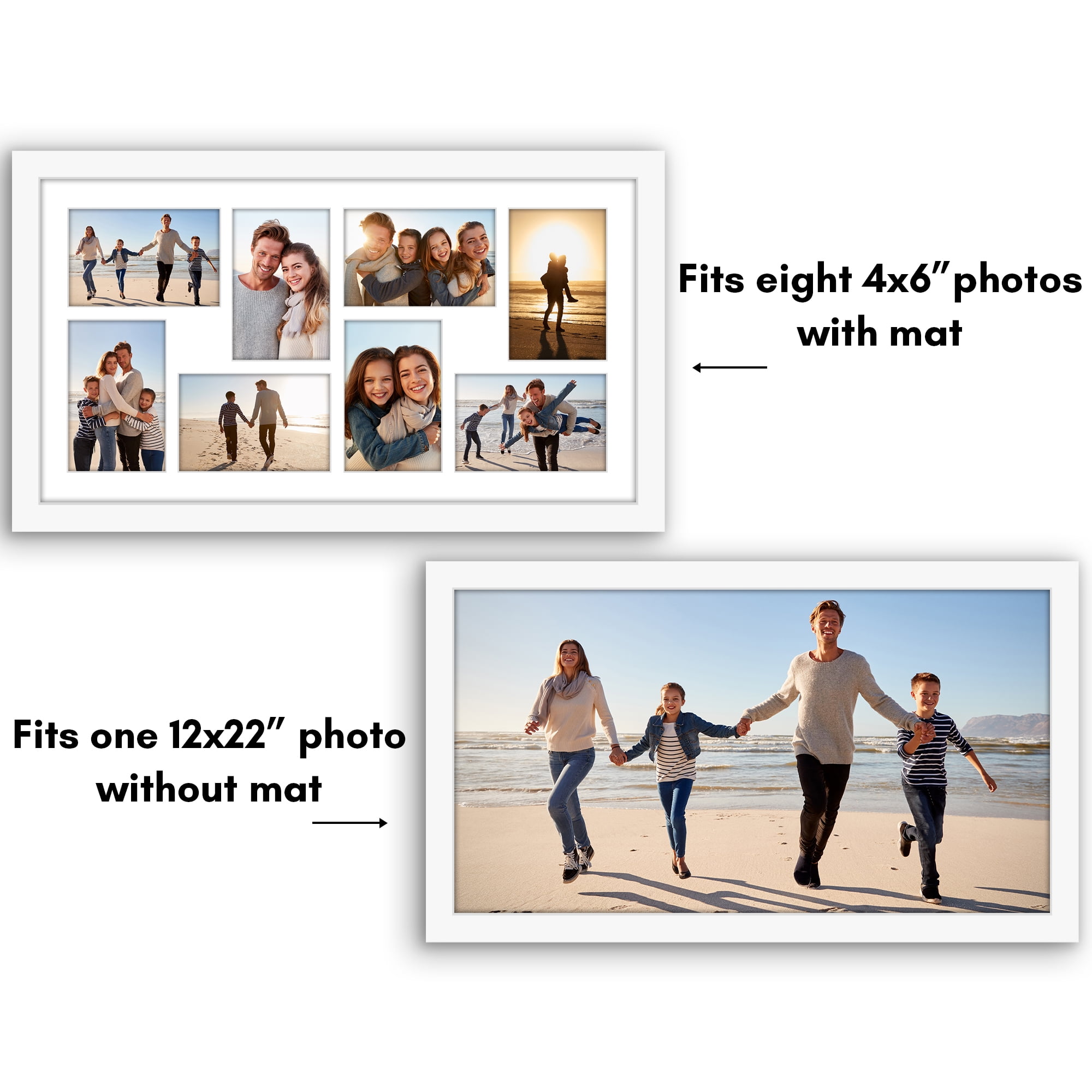 Americanflat 12x22 Collage Picture Frame with Shatter-Resistant Glass Fits Eight 4x6 Photos Signature - White