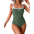 thumbnail image 2 of Trajes de Baño de una Pieza para Mujer, con Bloques de Color, Adelgazantes, Control de Abdomen, Traje de Baño de Cobertura en V. Verde XXL, 2 of 7