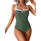 thumbnail image 2 of Trajes de Baño de una Pieza para Mujer, con Bloques de Color, Adelgazantes, Control de Abdomen, Traje de Baño de Cobertura en V. Verde XXL, 2 of 7