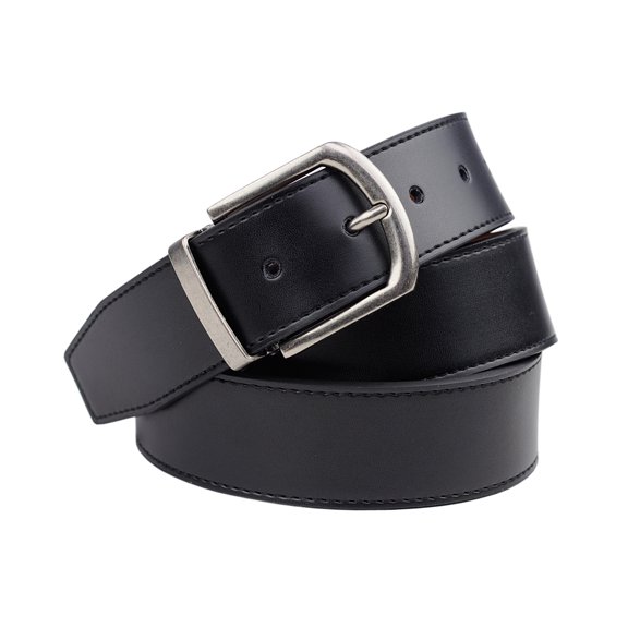 NYFASHION101 Men's Genuine Leather Reversible Belt w/ Vintage Round Buckle, Black/Tan, Large