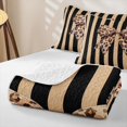 thumbnail image 4 of spefrowx Striped Leopard Print Bow Twin Quilt Set for Women, Beige Black Lines Twin Coverlet Set, 2-Piece, 4 of 7