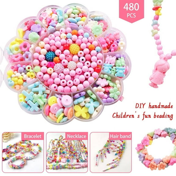 MAINYU 480 Pcs Bead Kids Set for Jewelery Making - Craft Beads Kits for Little Girls DIY Necklaces Bracelet Children Games,Gift for Kids. Jewelry Beads for Kids,Craft Bead Kit,Best Birthday Gift
