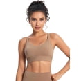 thumbnail image 3 of High Impact Sports ,Racerback Running Bra Workout Crop Tank Tops Longline Sports Bra Push Up Light brown L, 3 of 8