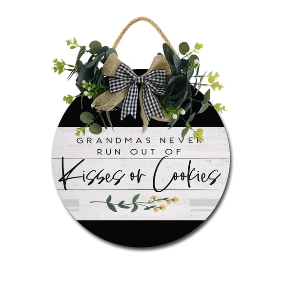 Kisses Or Cookies Front Door Sign Funny Wreaths Hanging Wooden Plaque Decoration Round Rustic Wood Farmhouse Porch Decor for Home Front Door Decor, 11 x 11 Inch