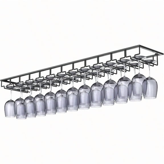 Xverycan Wine Glass Rack Under Cabinet 12 Row Extreme Large Stemware Hanger Metal Wine Goblet Holder DIY Bar Glass Storage Rack for Bar Counter Kitchen Screws Included