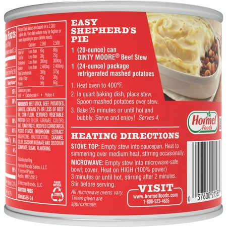 DINTY MOORE Beef Stew with Potatoes & Carrots, Shelf Stable, Serving per Container 2.5, 20 oz Steel Can