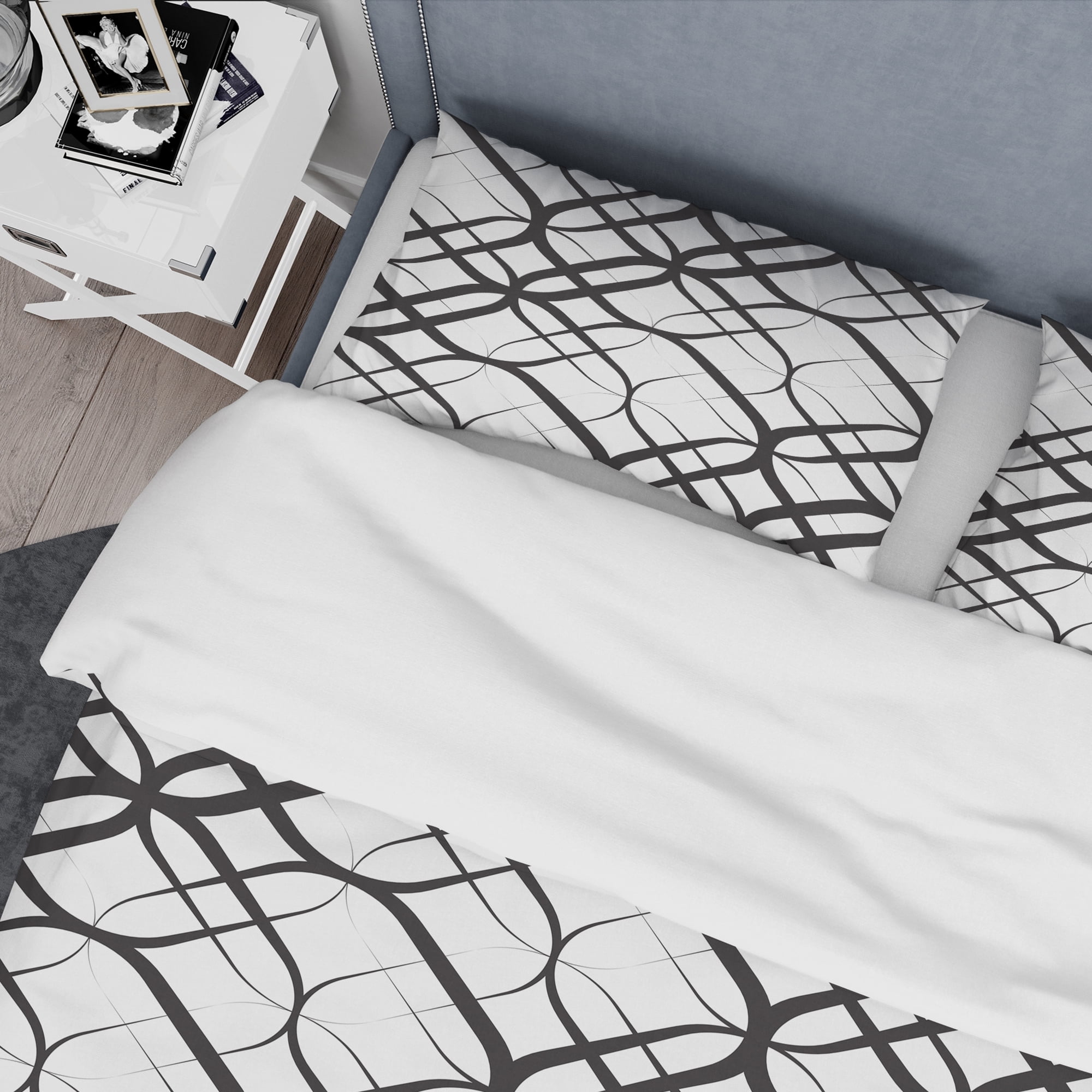 Designart 'Monochrome Geometric Pattern III' Mid-Century Modern Duvet Cover Set
