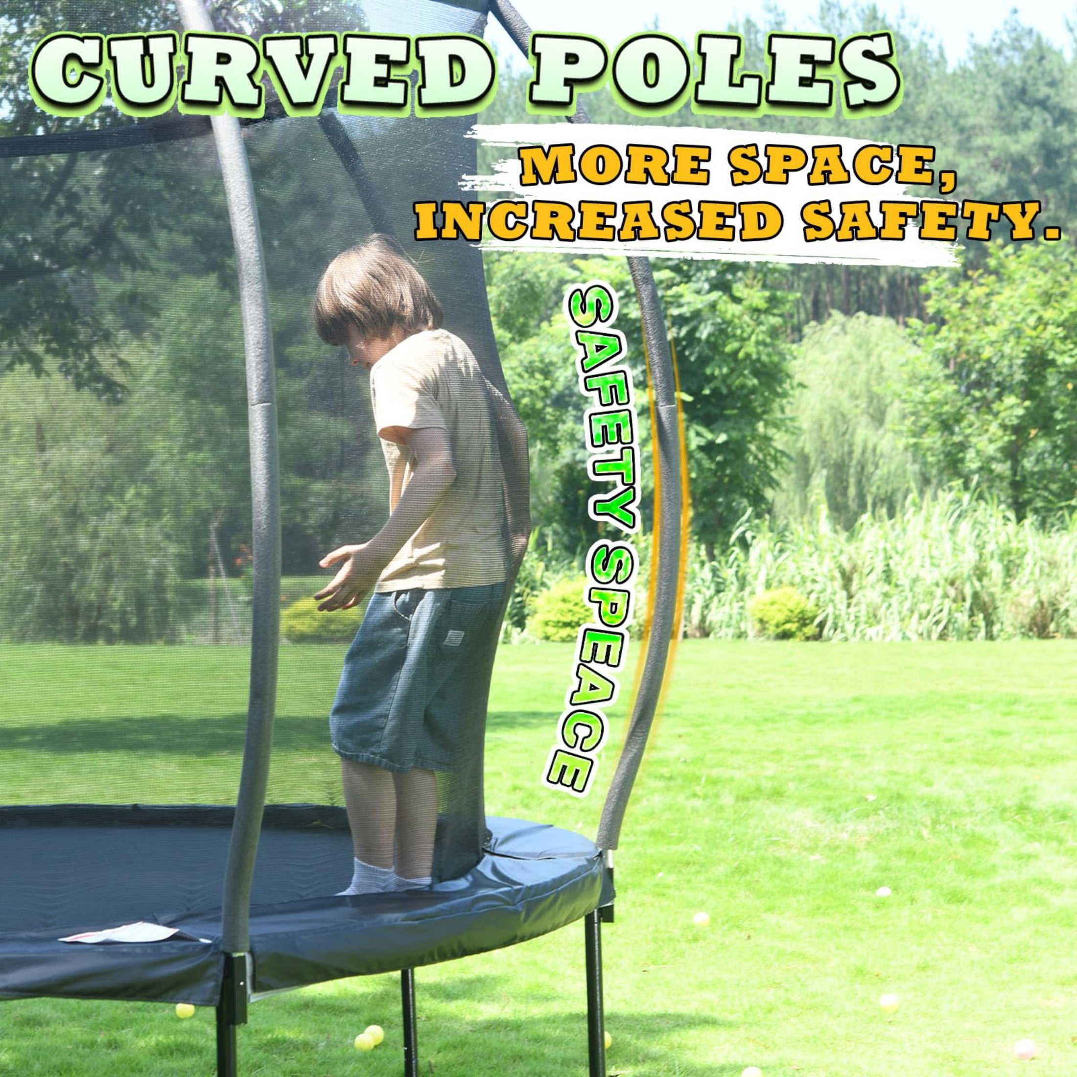 ACWARM HOME Black Trampoline 8FT for Kids and Adults with Safety Enclosure Net, Anti-Rust