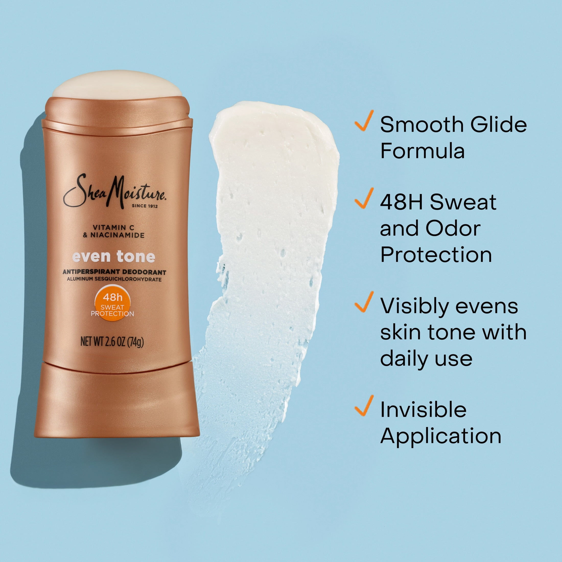 SheaMoisture Antiperspirant Deodorant Stick For 48HR Sweat & Odor Protection Even Tone With No Parabens & No Mineral Oil ,2.6 oz