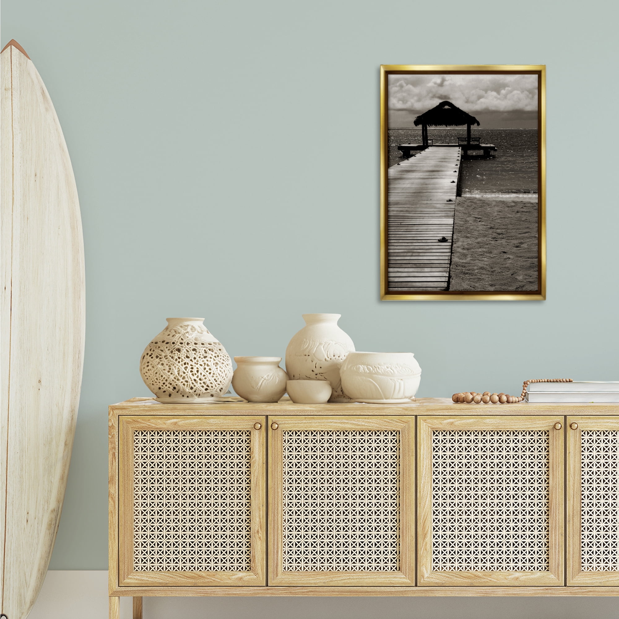 Stupell Industries Covered Jetty Dock Landscape Photography Gold Floater Framed Canvas Art Print Wall Art, 21 x 31