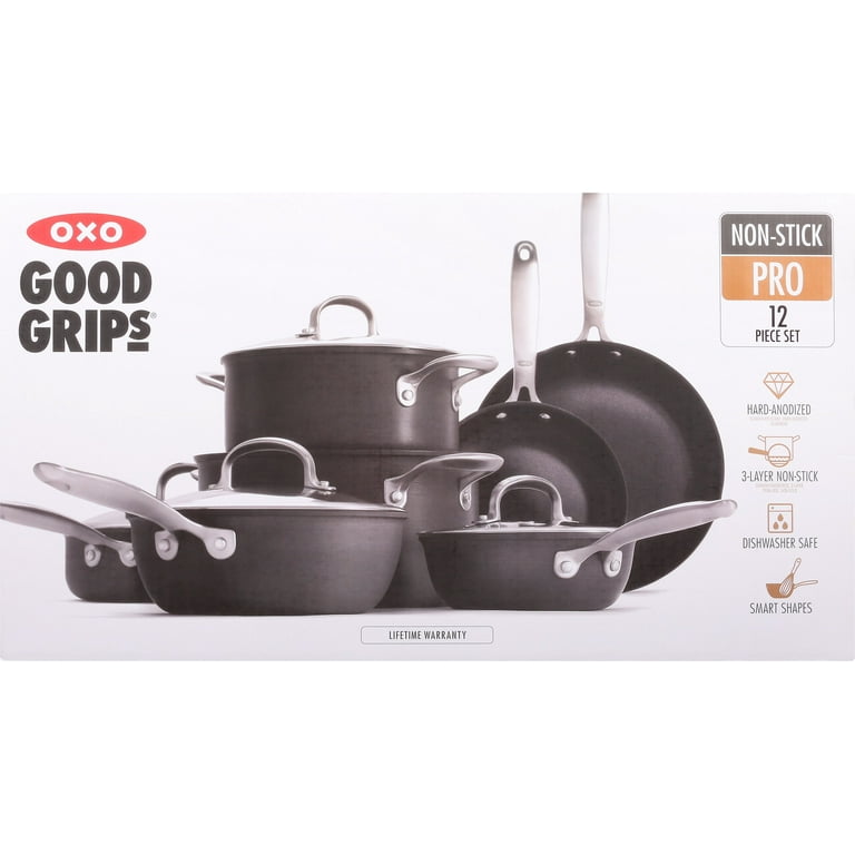 OXO Good Grips Pro 12 Piece Cookware Pots and Pans Set, 3-Layered German  Engineered Nonstick Coating, Dishwasher Safe, Oven Safe, Stainless Steel