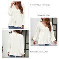 thumbnail image 5 of Women T Shirts Lace Stitching V Neck Long Puff Sleeve Single Breasted Decoration Casual Top White L, 5 of 6