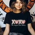 thumbnail image 3 of Women's Short Sleeve Graphic T-Shirt, XOXO Love Letters Floral Bow, Dark Heather, Size 2XL, 3 of 4