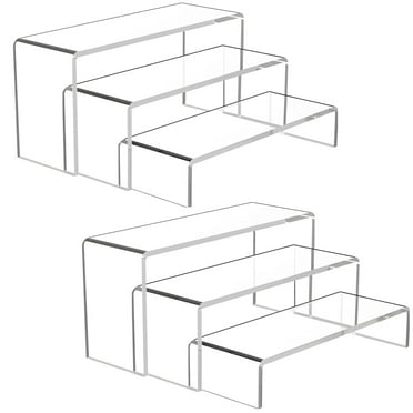 Acrylic Display Riser Stand, Clear Showcase Shelf Organizer, U-Shaped Storage Rack for Retail Cupcake Jewelry Collectibles, 3 Tier Counter Display Set, 2 Set