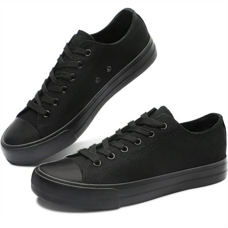 

Obtaom Womens Canvas Fashion Sneakers Cute Low Top Canvas Shoes Comfortable Canvas Walking Flats for Lady(Black Black US8)