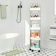 thumbnail image 4 of Estante Esquinero de Baño Blanco de 4 Niveles con Ruedas, Orificios de Drenaje y Barandillas - Plástico y Acero Inoxidable, 40,9 X 10,2 Pulgadas, 4 of 6