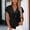 Black, variant on Women's Summer Denim V Neck Short Sleeve Asymmetric Button Top, Casual Loose Lightweight Blouse Tee Navy XL