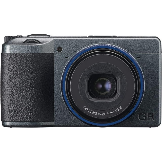 Ricoh GR IIIx Urban Edition Digital Camera (Metallic Gray) - 24.2 MP, 3" LCD, Snap Distance Priority, SD Card Compatible, Includes Leather Wrist Strap & Blue Lens Cap