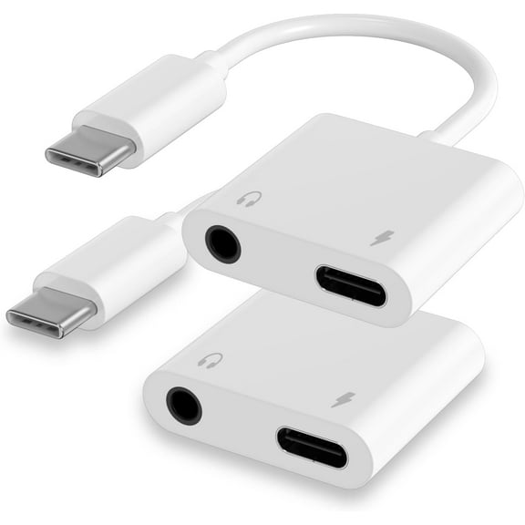 USB C to 3.5mm Headphone Splitter Adapter,2 in 1 Type C to Aux Audio Jack with Fast Charging Port Dongle for Headphone Earbud Compatible with iPhone 16/16 Pro/16 Pro Max/15/15Pro/15Pro Max(2Pack)