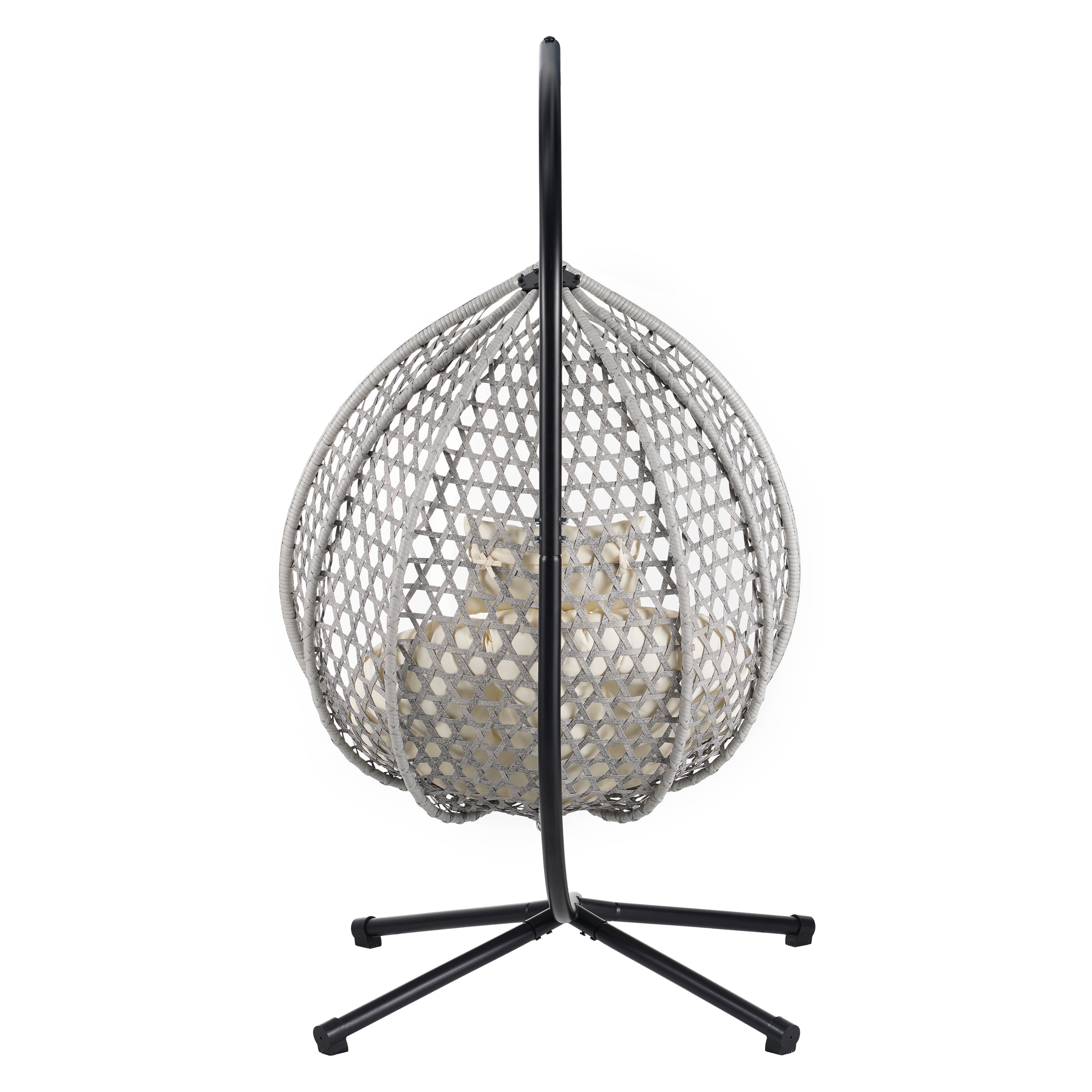 Woven Hanging Egg Chair With Stand, Sturdy Outdoor Swing Chair for Balcony Bedroom, Light Brown