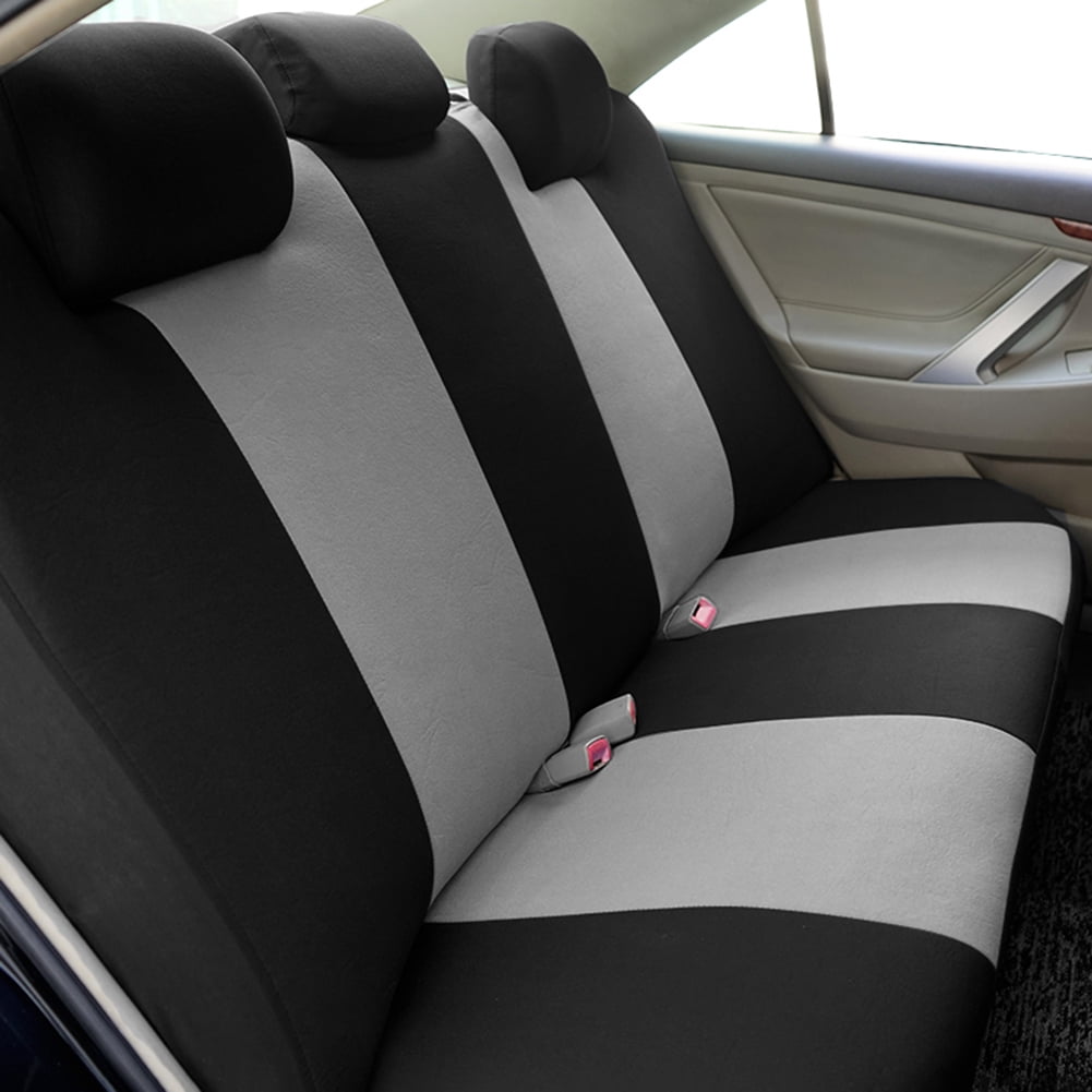 Autoking Cover Stripe Polyester 9pcs Racing Car Seat Covers Set Universal Seat Protector Accessories Interior Fit for Most Car Gray