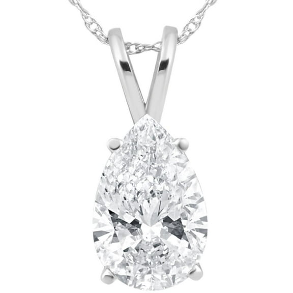 Pompeii 3 Ct Pear Shape Solitaire Lab Grown Diamond Pendant 14k White Gold Necklace