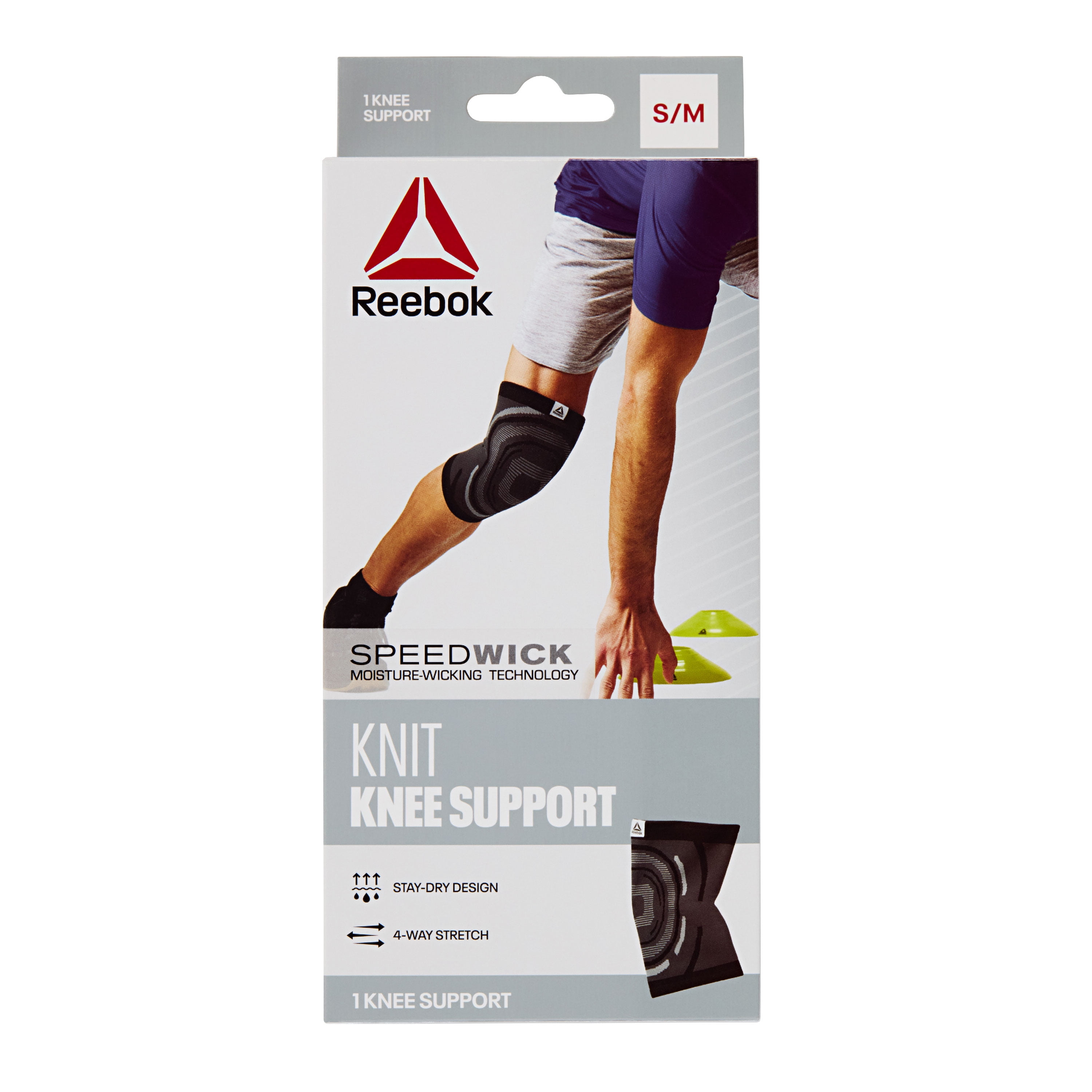 Reebok Delta Speedwick Knit Knee Support, S/M - L/XL, Black, 4-Way Stretch, Moisture Wicking, Anti-Slip, Unisex