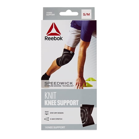 Reebok Delta Speedwick Knit Knee Support Small/Medium - Large/Extra Large, Black, 4 Way Stretch, Moisture Wicking Fabric, Unisex Sizing