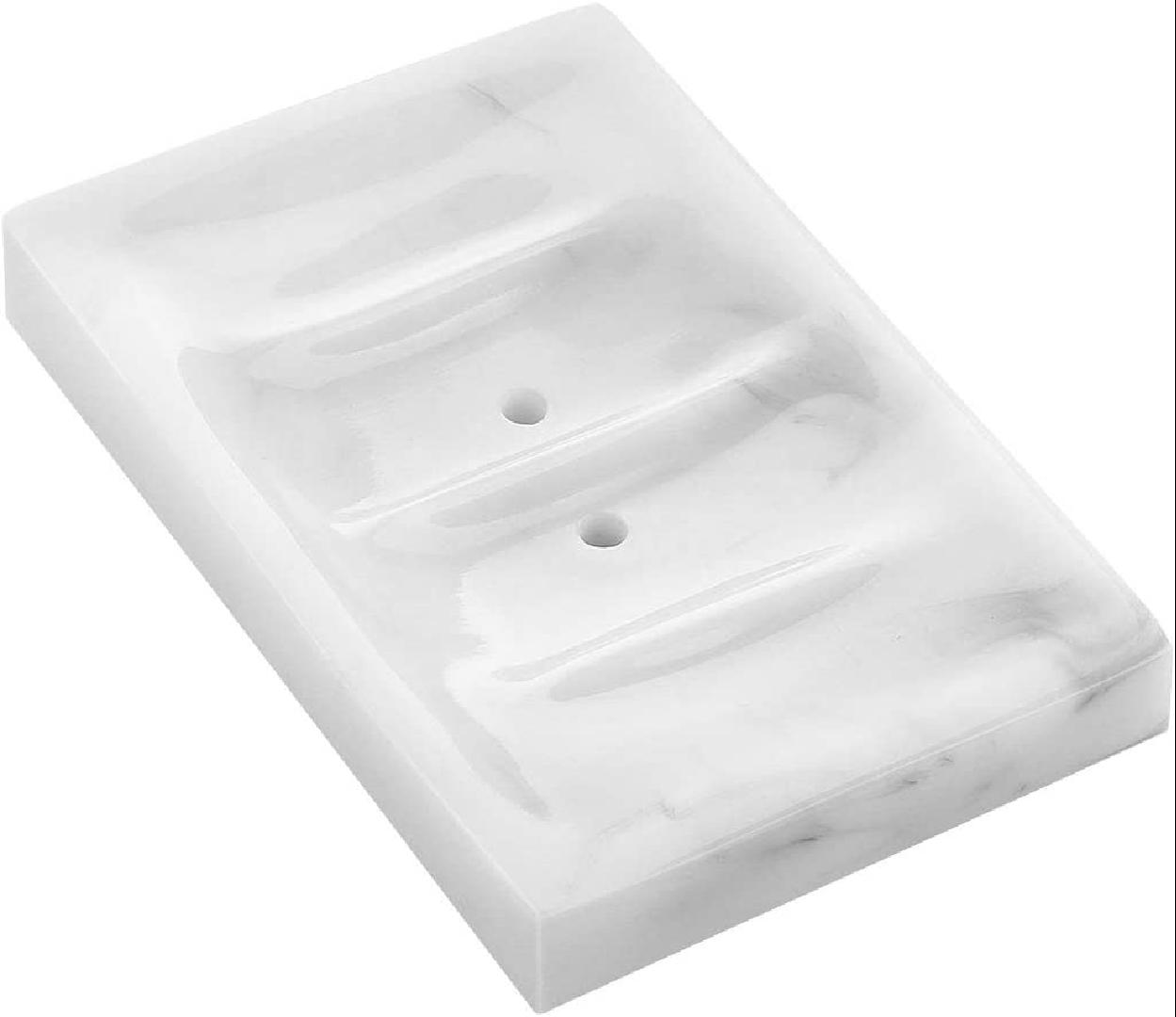 Soap Dish Tray Self Draining, Marble Look Resin Soap Holder, Soap Bar