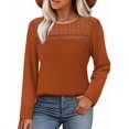 thumbnail image 2 of Long Sleeve Women's Tops Spring Summer Outfits Dressy Casual Blouses Lace Trendy Waffle Knit Shirts Caramel Color M, 2 of 8