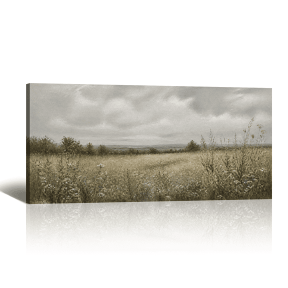 Vintage Rolling Pasture Canvas Wall Art Rustic Prairie Field Picture Print, Tranquil Serene Artwork Modern Oil Paintings for Living Room Bedroom Home Office Decor