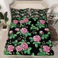 thumbnail image 2 of Homewish Kawaii Rustic Flower Twin Sheet Sets,Country Farmhouse Lodge Twin Fitted Sheet,Black Green Pink Flat Sheet For Girl,Microfiber Bedroom Decor,3-Piece, 2 of 7