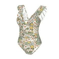 thumbnail image 4 of Yiaed Daisy Print Women's Ruffled One Piece Swimsuit V Neck Swimwear Slimming Monokini for Woman-Large, 4 of 8