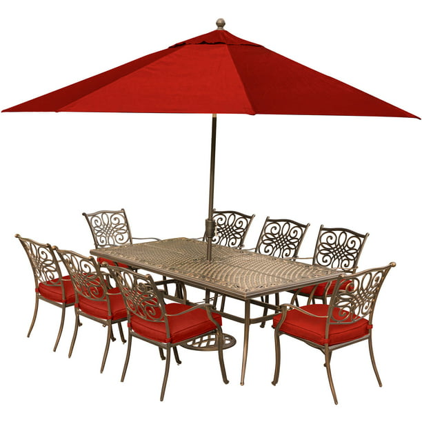 Hanover Traditions 9 Piece Outdoor Dining Set With Cast Top Table 8