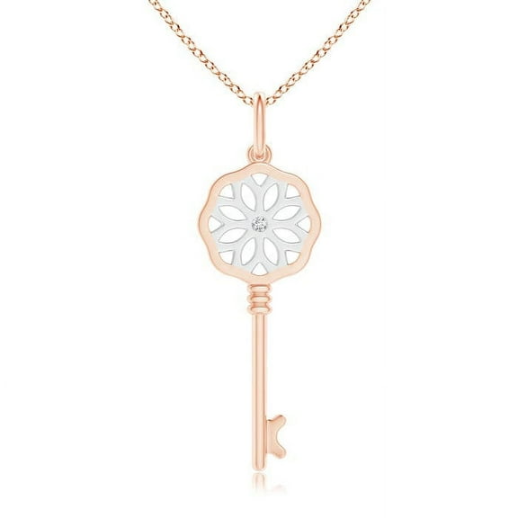ANGARA Natural Daisy Diamond Key Pendant in 14K Rose & White Gold for Women (Size-1.4mm| Color-G| Clarity-VS2) | April Birthstone, Anniversary, Jewelry Gift for Women | Natural Diamond Necklace