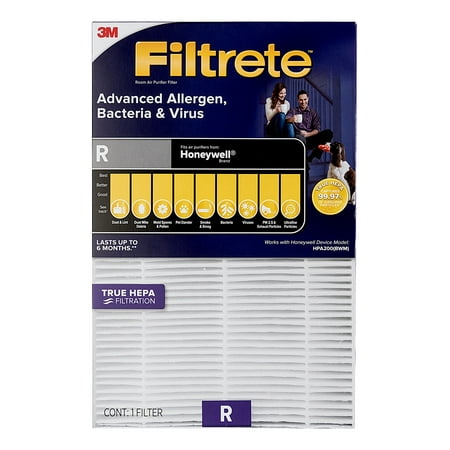 Filtrete Advanced Allergen, Bacteria & Virus True HEPA Room Air Purifier Filter, Replaces Size R