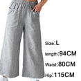 thumbnail image 2 of Pantalones anchos de lino para mujer, pantalones de playa holgados con cordón de cintura alta y bolsillo, 2 of 5