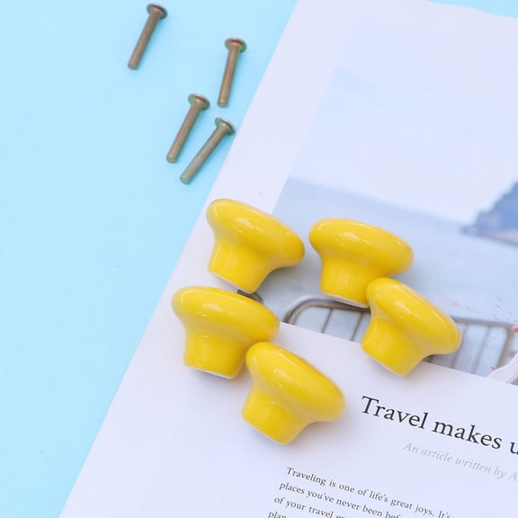 HOMEMAXS  5 Pcs Yellow Door Knobs Round Drawer Small Cabinet