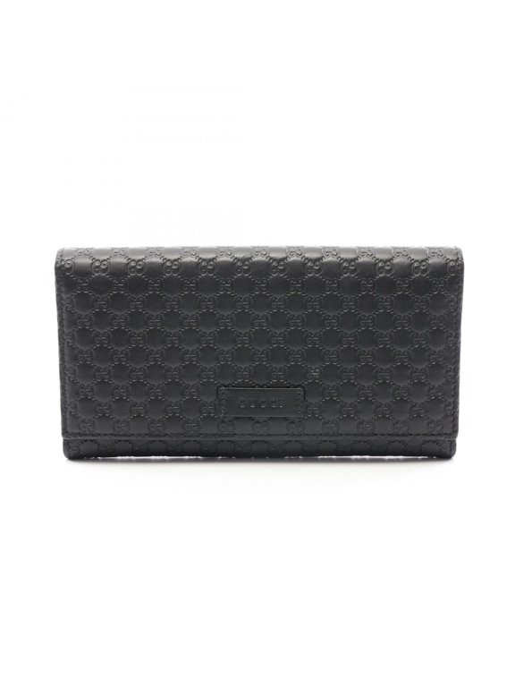 Pre-Owned Gucci Microguccissima Bi-fold Long Wallet, Leather, Women's, Black, 449396
