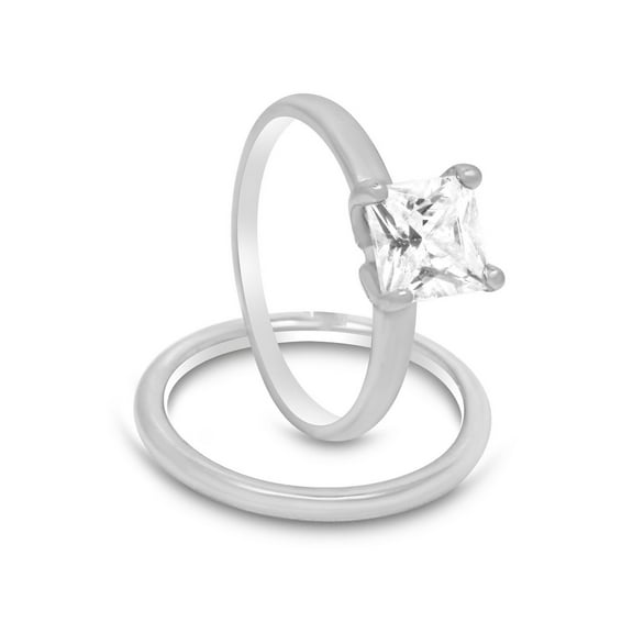 Sterling Silver Princess Cut Bridal Set Engagement Wedding Ring Set Size 6