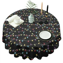 Multicolor Christmas Light Pattern Round Tablecloth 60"x60",Wrinkle Wipeable Table Cloth for Kitchen Dining Room Picnic Patio Party